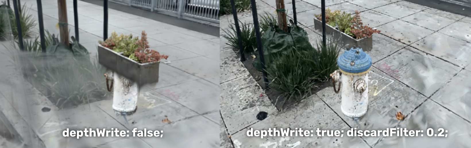 gaussian-splat-depth-write-true-false-comparison